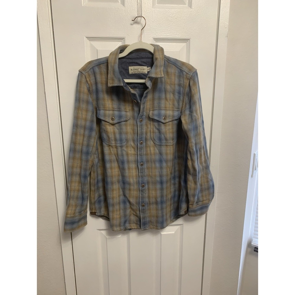 NWOT Outerknown Blanket Shirt Mens Organic Cotton Brown Blue Small